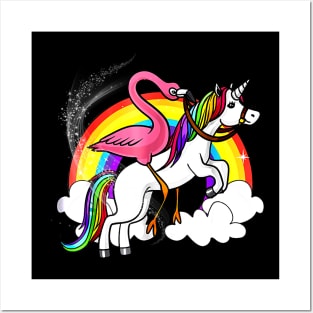 Flamingo And Rainbow Unicorn Posters and Art